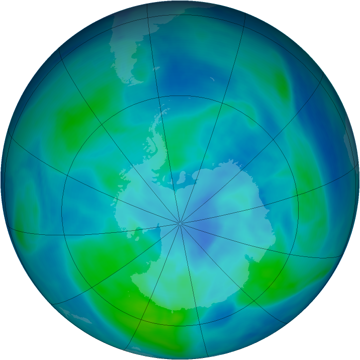 Antarctic ozone map for 04 March 2005